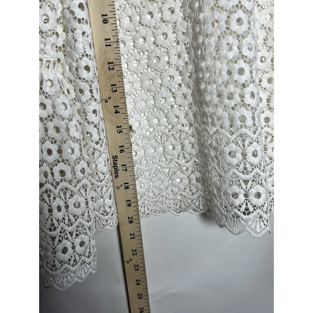 J CREW White Daisy Lace Boxy Top Blouse Bell-Sleeve Sz 2 Boho Floral‎ Whimsy